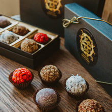 Create-Your-Custom Box!  Six, chocolate bourbon balls of your choosing nestled in our custom box.  Rich, decadent and made with local and regional distilled spirits of Kansas City and Missouri.