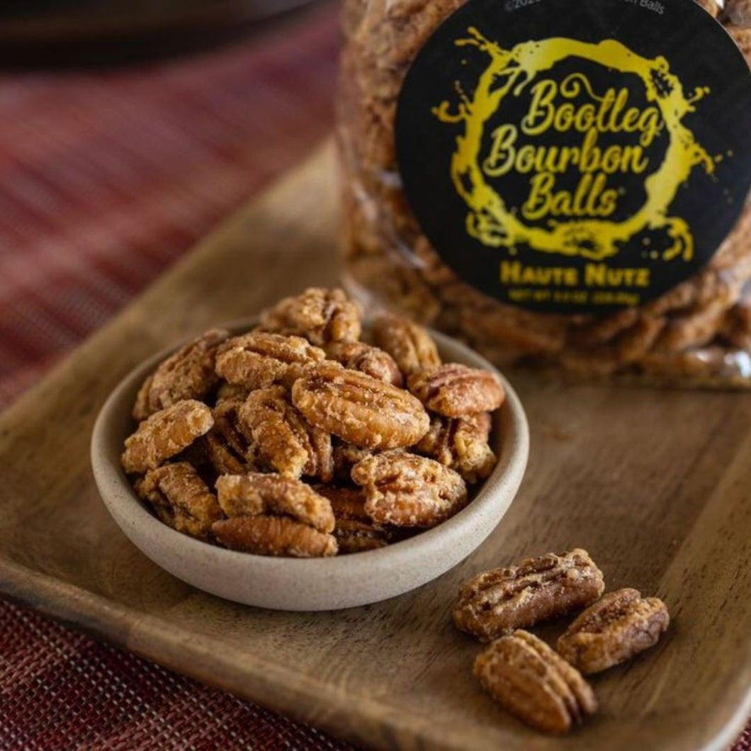 Roasted, native pecans caramelized in dark brown sugar, butter, maple syrup and cayenne pepper, is the perfect blend of sweet and heat for your palate to enjoy.  Haute Nutz can be added to yogurt, tossed on salads or simply enjoyed for snacking. Kansas City gift.  